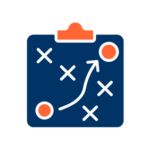 A clipboard with Xs, Os, and an arrow illustrating a sports or strategy play.